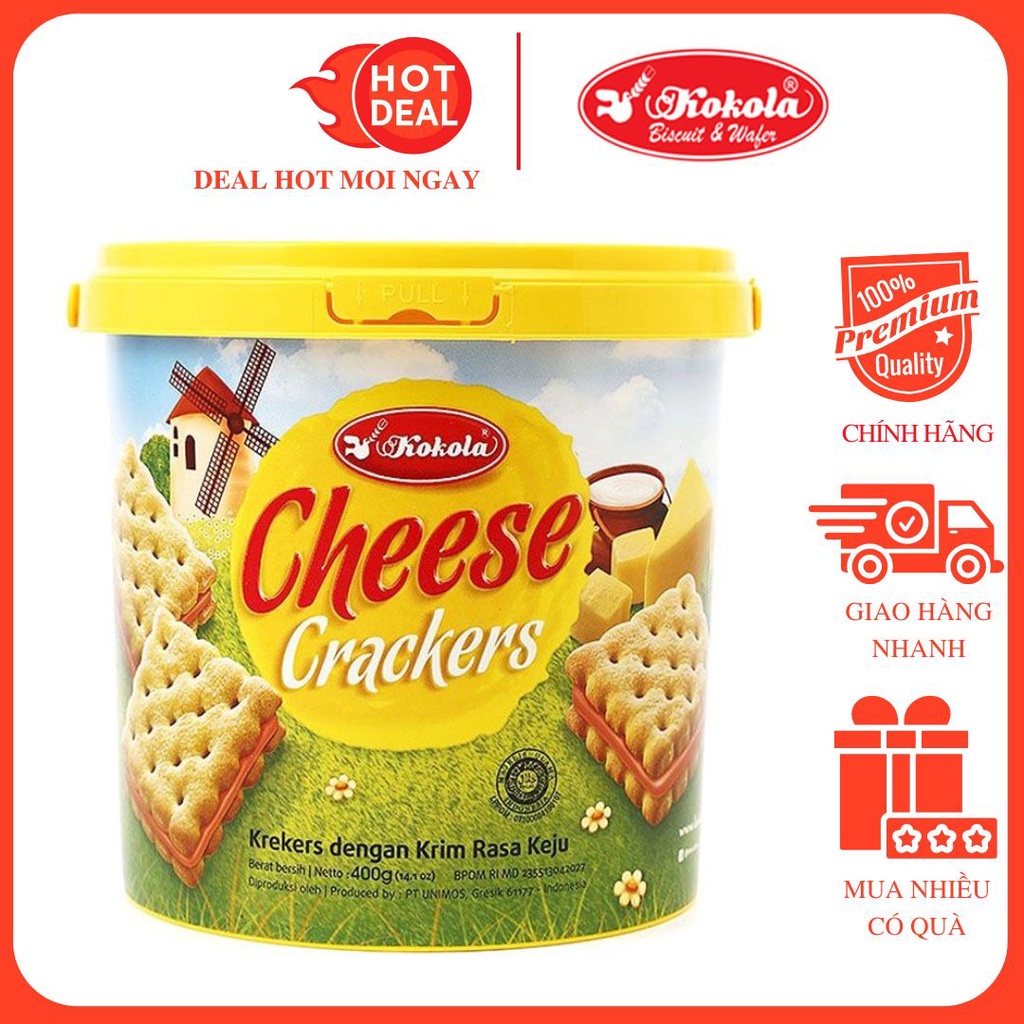 Bánh Cracker Nhân Kem Vị Phô Mai Kokola 400G (10 Gói x 40G)