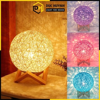 Đèn ngủ để bàn decor trang trí hình cầu mây nhiều màu sắc Đức Huỳnh DN002