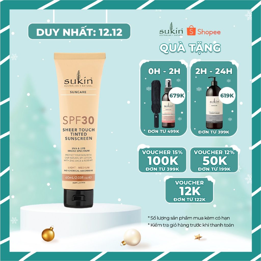 Kem Chống Nắng SPF30 Sukin Suncare SPF 30 Sheer Touch Tinted Sunscreen Light - Medium 60ml