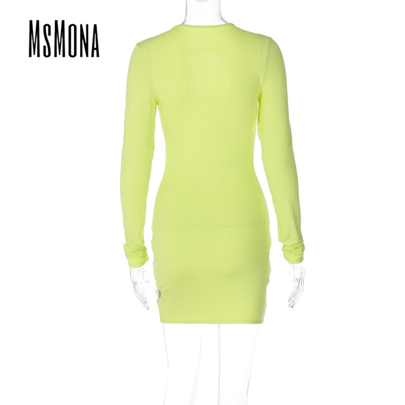 MsMona Đầm Mini Tay Dài Màu Trơn Thời Trang 2022 Quyến Rũ Cho Nữ