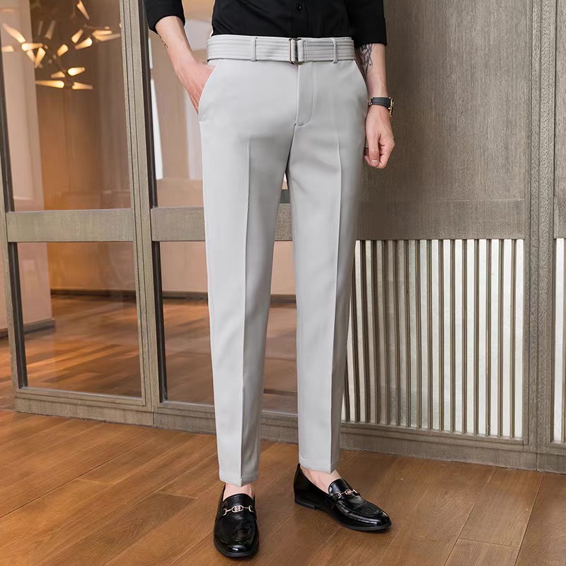 Quần âu nam baggy dáng ôm Hàn Quốc vải đẹp kèm đai dây lưng thời trang công sở cao cấp màu đen , màu ghi , màu trắng