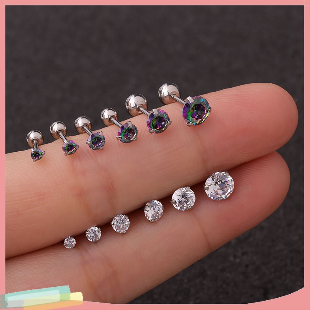 Khuyên tai đinh tán đính đá zircon khối nhân tạo sáng bóng cỡ nhỏ màu sắc tùy chọn dành cho bạn nữ