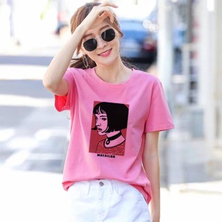 ÁO THUN NỮ TAY NGẮN PHOM RỘNG IN HÌNH CÔ GÁI TÓC NGẮN