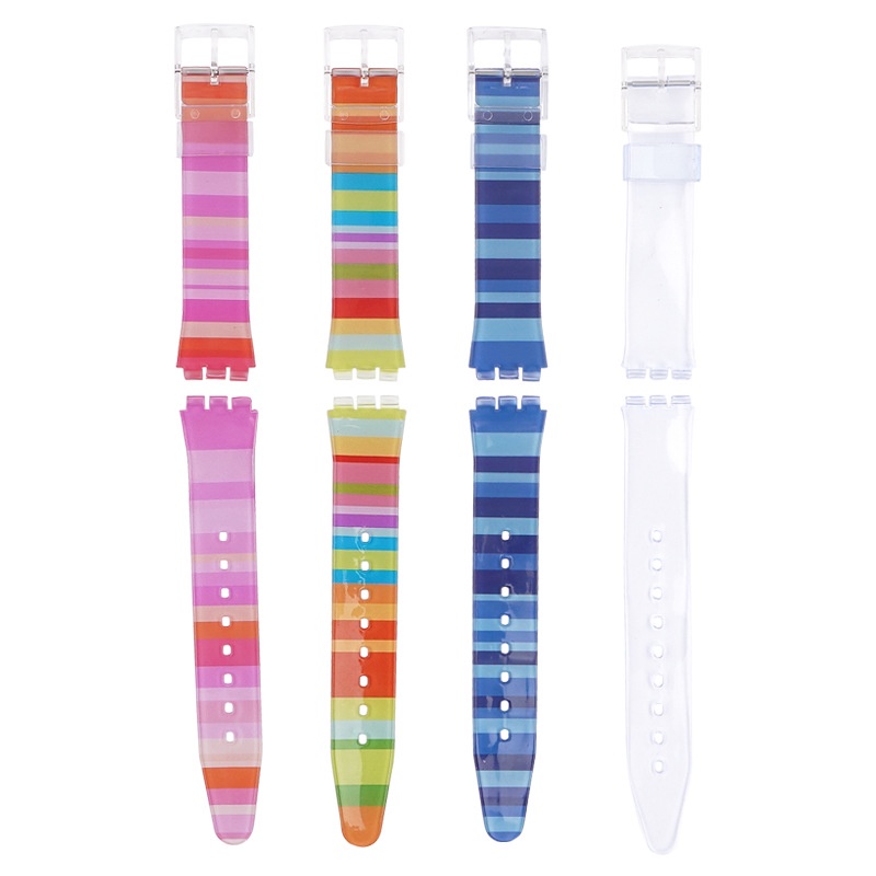 Ultra Dây Đeo Trong Suốt Siêu Mỏng Màu Cầu Vồng Cho Đồng Hồ Swatch 16mm 17mm 19mm