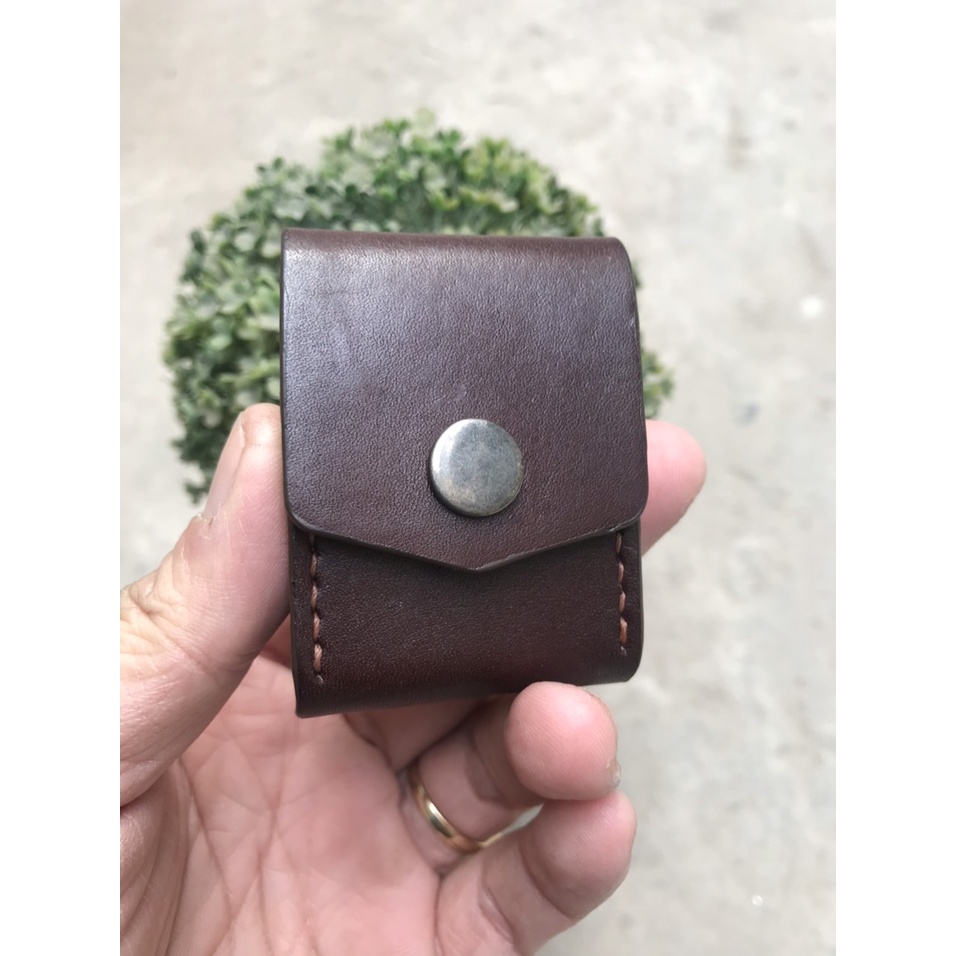 Bao da Zippo gắn thắt lưng , bao da bò Handmade - Nút Bấm