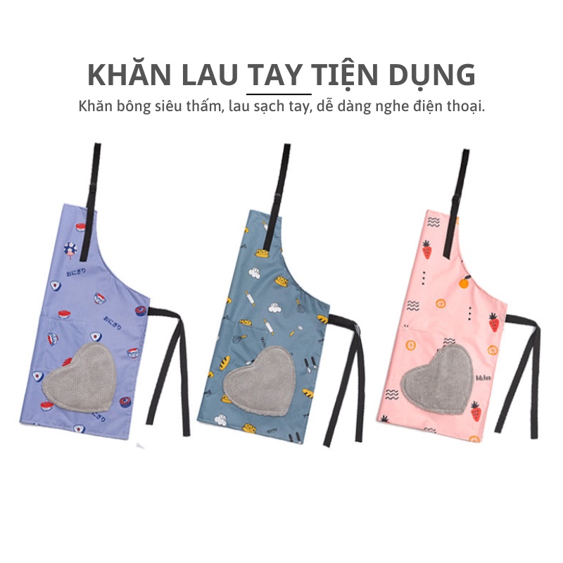 Tạp dề nấu ăn chống nước chống thấm PVC có túi đựng và khăn lau tay họa tiết dễ thương (CSNC28)