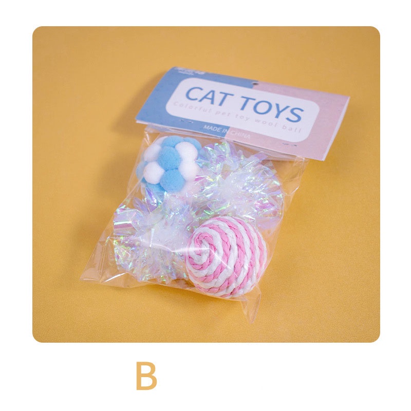 Set 4 Quả Bóng Lông Đồ Chơi Nhiều Màu Sắc Cho Mèo Cưng
