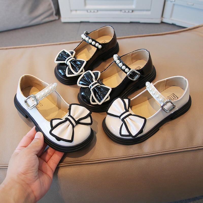 Giày Búp Bê Công Chúa mgbaby - Giày Bệt Vintage Đính Nơ Bản Lớn,Có Quai Ngang Đính Ngọc Điệu Đà mã 2205 (sz23-sz35)