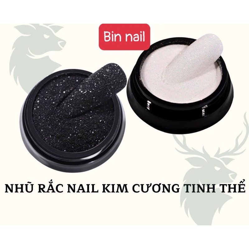 Nhũ rắc móng nail đen trắng tinh thể, hũ nhũ cát nail kim cương mịn ánh màu kim tuyến