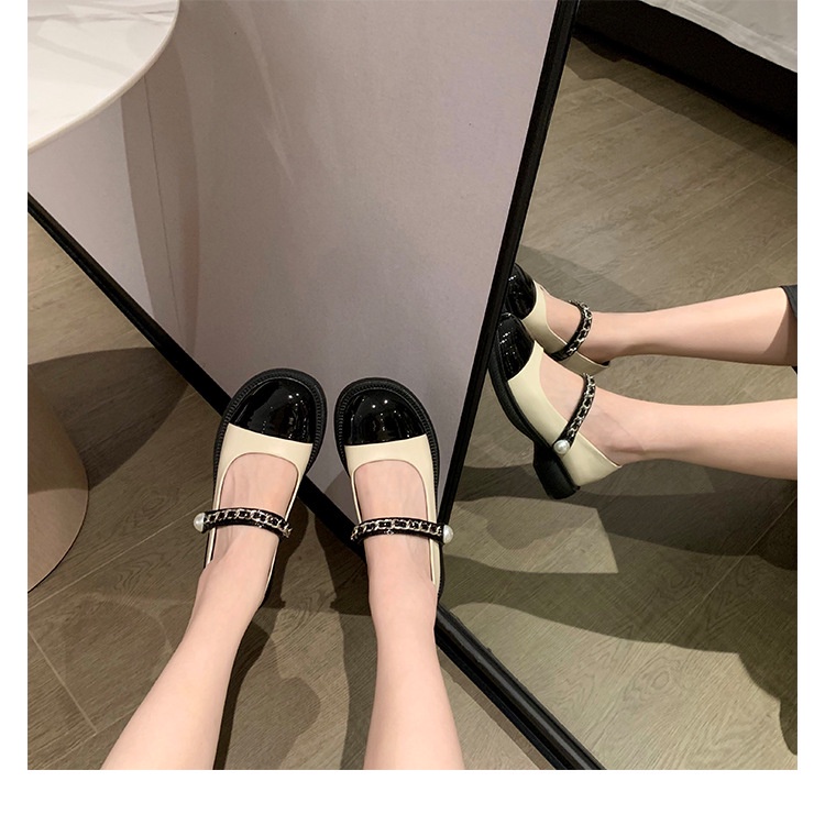 Giày Búp Bê Một Dây Đính Ngọc Trai Màu Sắc Retro Dành Cho Nữ