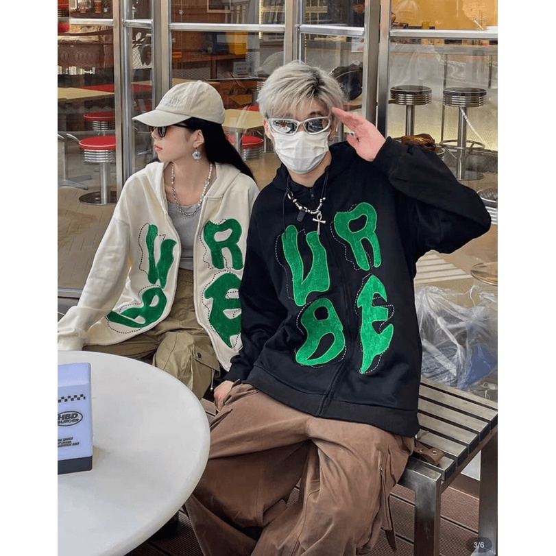 Áo Khoác Nỉ Nữ Tay Phồng In Chữ Nón 2 Lớp Có Dây Rút Thời Trang Siêu Hot NEW UNISEX