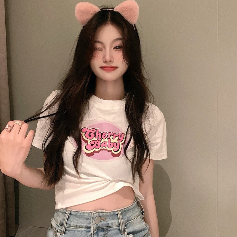 IELGY  IELGY Áo Thun Ngắn Tay Ôm Dáng Xinh Xắn Dành Cho Nữ