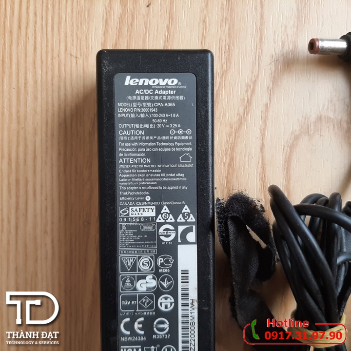 Sạc Laptop LENOVO 20V 3.25A (65W) cũ zin theo máy dùng cho laptop G460 G470 G480 G450