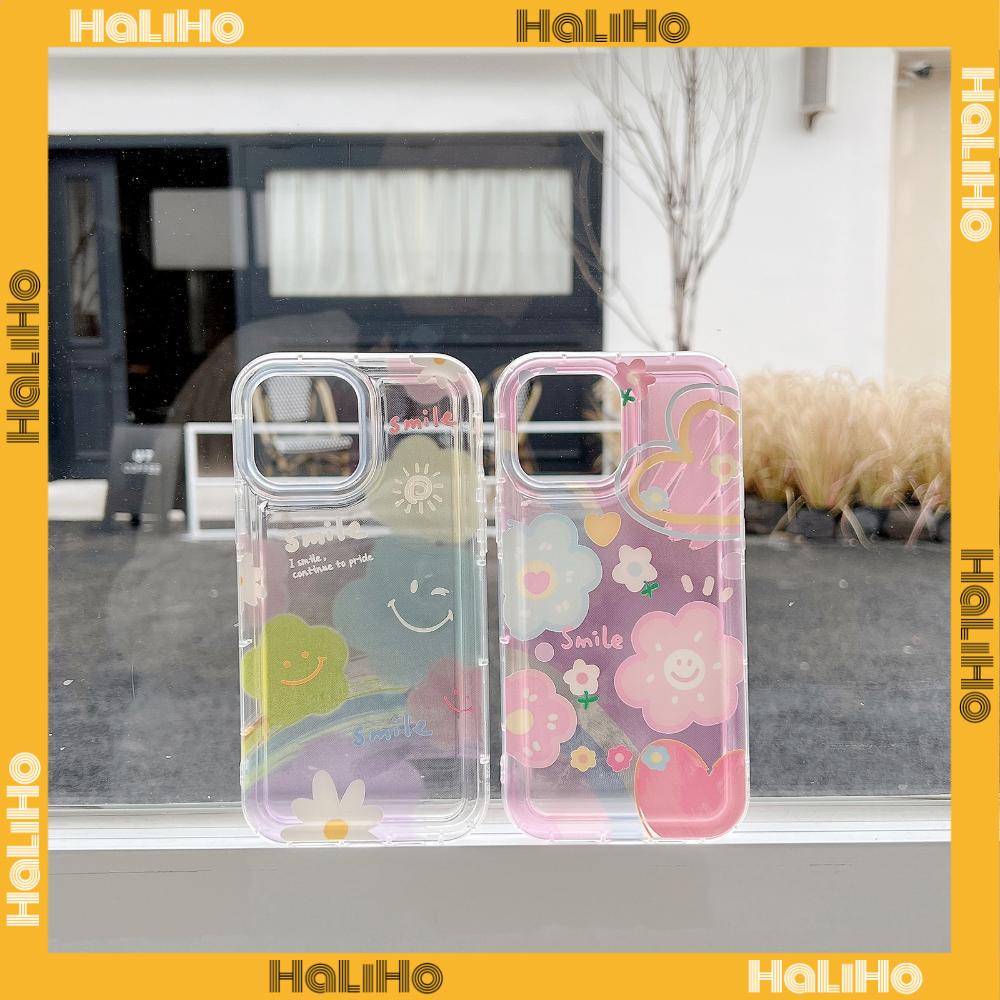 Case For iPhone 14 Pro Max TPU Soft Jelly Airbag Case Rainbow Flower Smiley Clear Case Camera Protection Shockproof For iPhone 14 13 12 11 Plus Pro Max 7 Plus X XR