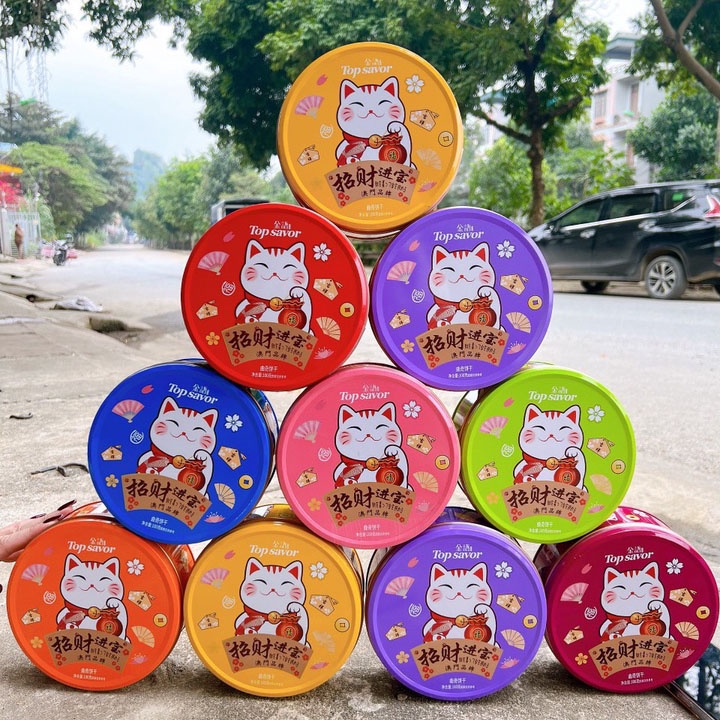 Bánh Quy Mèo Thần Tài Yakiss Top Savor Hộp Thiếc 100g