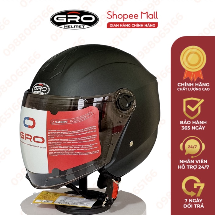 Mũ bảo hiểm chụp tai 3/4 đầu GRO HELMET ST27 chính hãng cao cấp, có kính