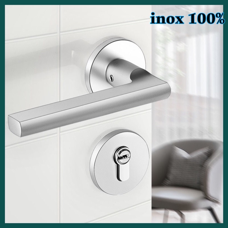 Khoá cửa inox dạng phân thể tay nắm dẹt lắp cho mọi loại cửa