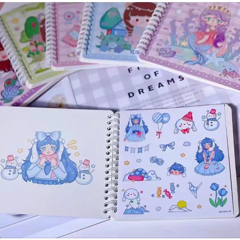 Sổ lò xo hoạt hình  15 x 15cm, giấy đẹp tặng 1 trang sticker lớn, mã SCM-03 cực đáng yêu