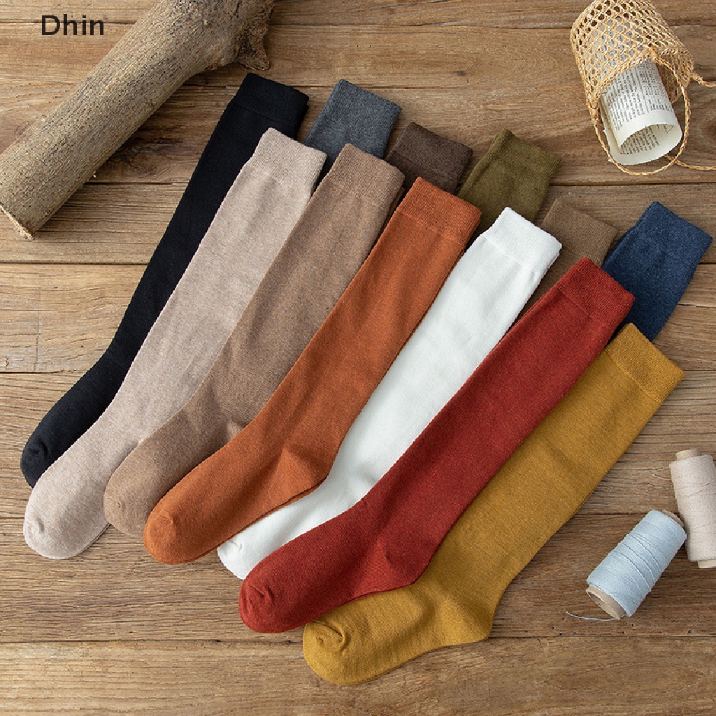 1 Đôi Tất Dệt Kim Dài Qua Gối Màu Trơn Giữ Ấm Thời Trang Mùa Đông Cho Nữ