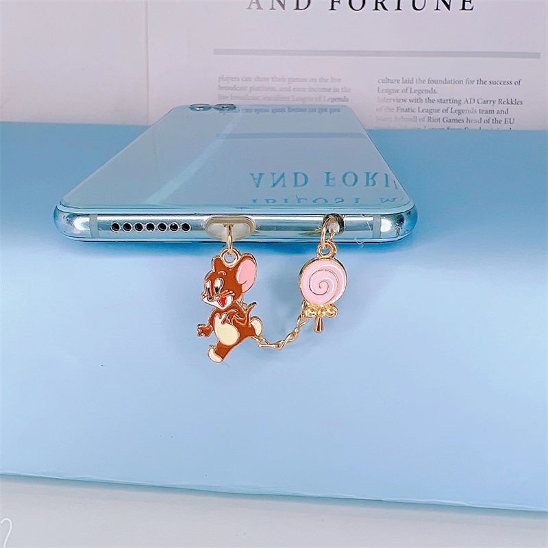 Nút Cắm Cổng Sạc / Tai Nghe Điện Thoại Chống Bụi Hình Mèo Và Chuột Hoạt Hình Dễ Thương Diy