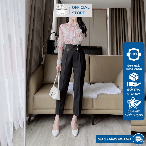 Quần tây nữ lưng cao Anmy quần vải baggy nữ cạp cao siêu tôn dáng ống đứng chuẩn đẹp khóa sườn đen trắng nâu Q583