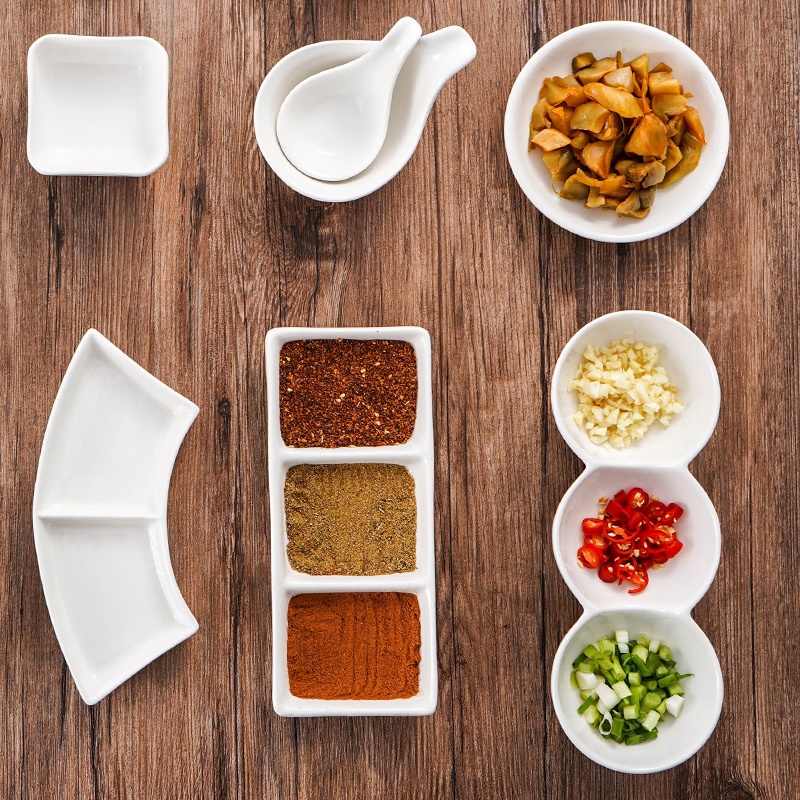 Bộ 2 khay chén 2 ngăn đa năng đựng nước chấm, sốt, mắm bằng Melamine cao cấp