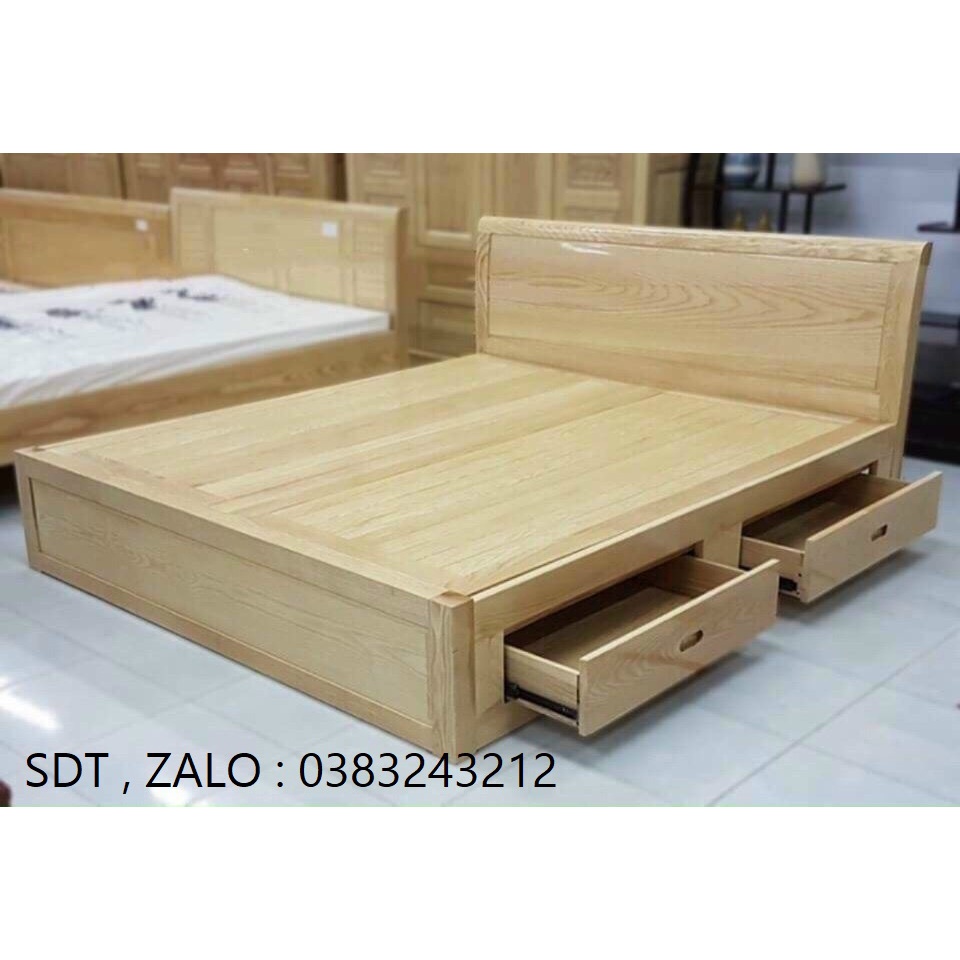 giường ngủ gỗ sồi 1m8x2m có ngăn kéo