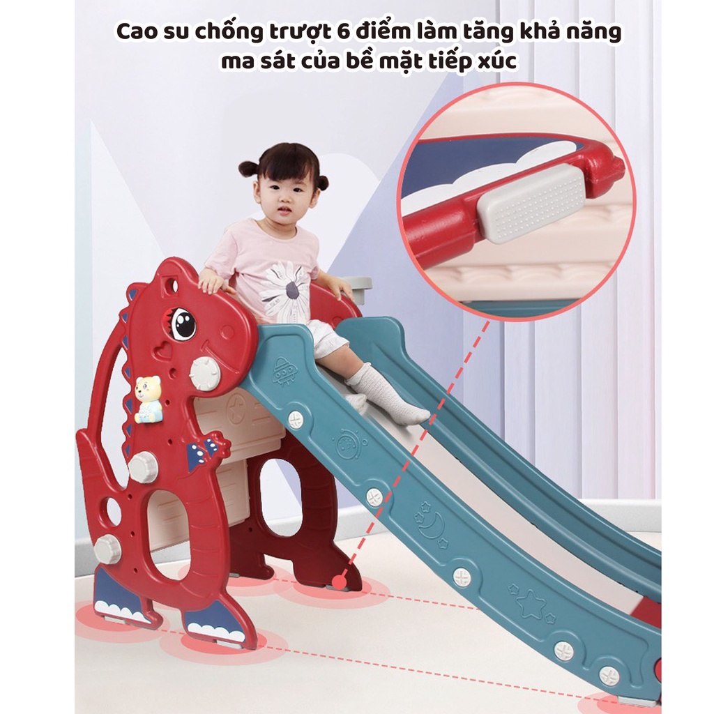 Cầu Trượt Cho Bé Cao cấp D06  khủng long và D07  Robot có có gấu phát nhạc,bóng rổ, máng trượt dài ( mẫu mới 2023)