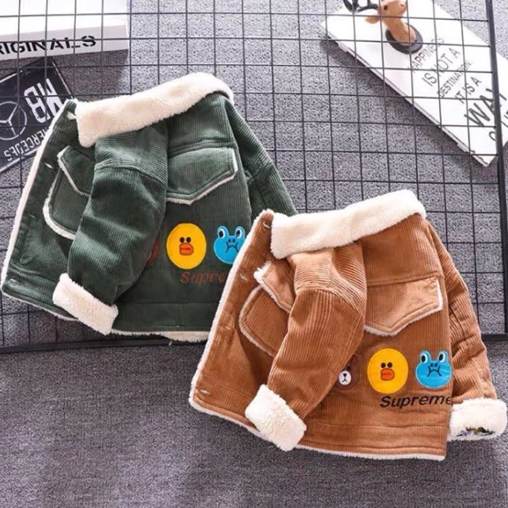 Áo khoác Blazer nhung tăm lót lông họa tiết thú dễ thương cho bé trai từ 7 đến 18 kg, SUN KID'S