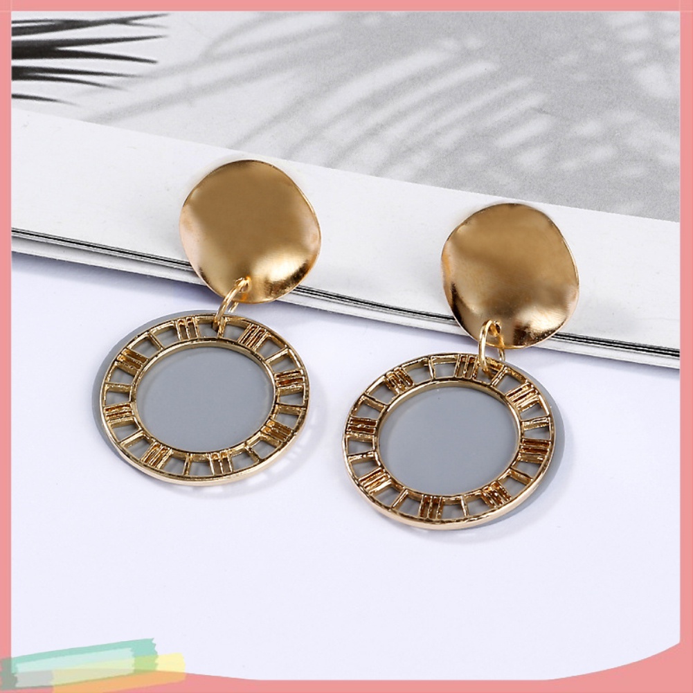 Đôi Khuyên Tai Hình Tròn Khắc Chữ Số La Mã Thời Trang Cho Nữ