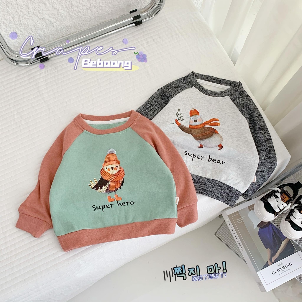Áo nỉ dài tay viền cổ phối tay Beboong Kids chào noel cho bé trai bé gái