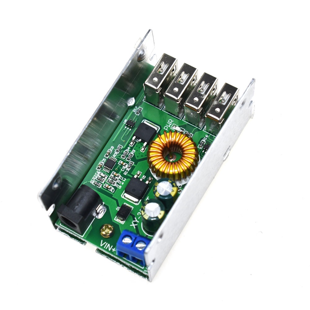 Mô Đun Hạ Áp DC-DC 9V 12V 24V 36V Sang 5V 5A 4 USB Kèm Vỏ Nhôm Chuyên Dụng