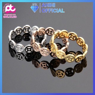 Nhẫn titan nữ đồng tiền cổ cách điệu cao cấp thép không gỉ titanium