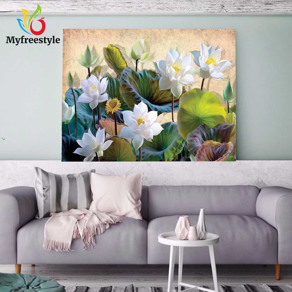 Bộ Tranh Đính Đá 5D Họa Tiết Hoa Sen Trắng Tinh Tế Độc Đáo Diy