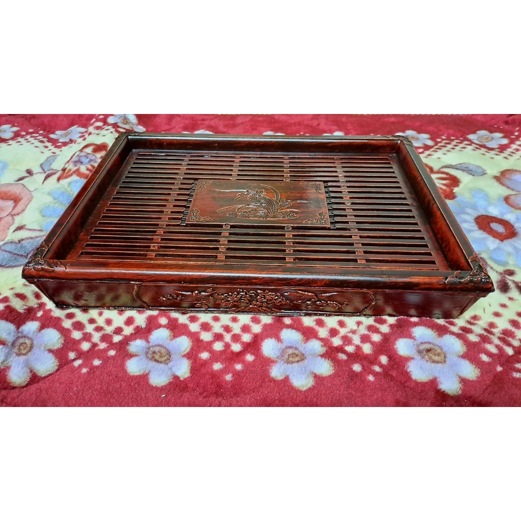 KHAY TRÀ ĐẠO - Dụng cụ đựng ấm chén có ngăn chứa nước bên dưới bằng nhựa cao cấp màu gỗ sang trọng