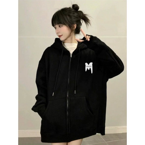 Áo Khoác Nỉ Nữ Chữ M Nón Liền Màu Đen Phong Cách Trẻ Trung Siêu Hot NEW UNISEX