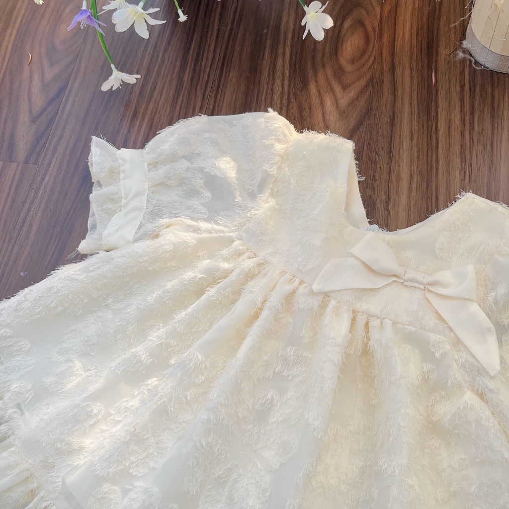 Váy cho bé gái Mykids Váy Thiết Kế 2 lớp Lụa tơ cao cấp dáng babydoll màu kem siêu xinh cho từ 8-32kg