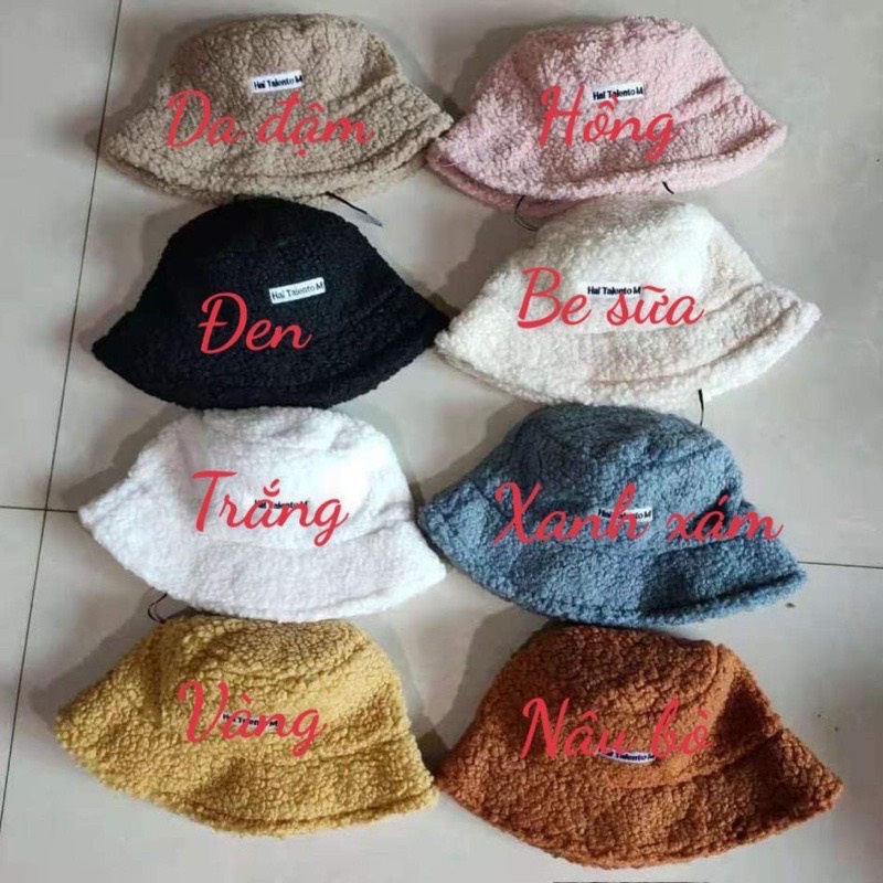 Mũ bucket lông cừu siêu hot, Nón tai bèo vành cụp nhiều màu sắc Ulzzang