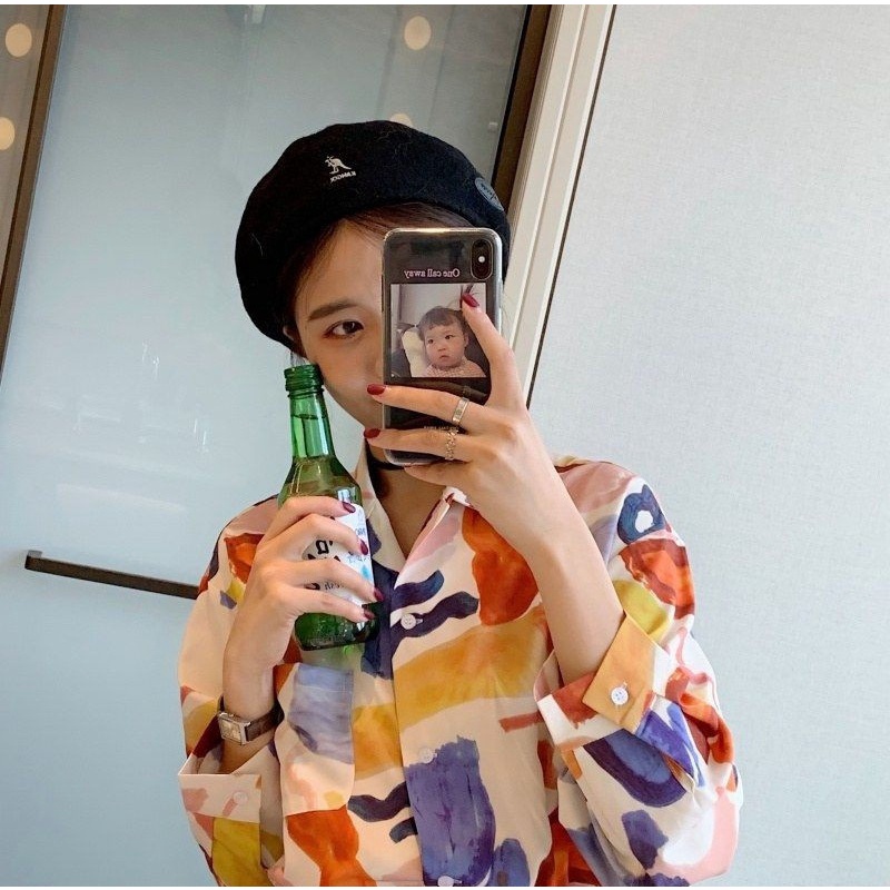 Áo sơ mi ZHELIHANGFEI cổ polo tay dài in vải mỏng in hình đa năng