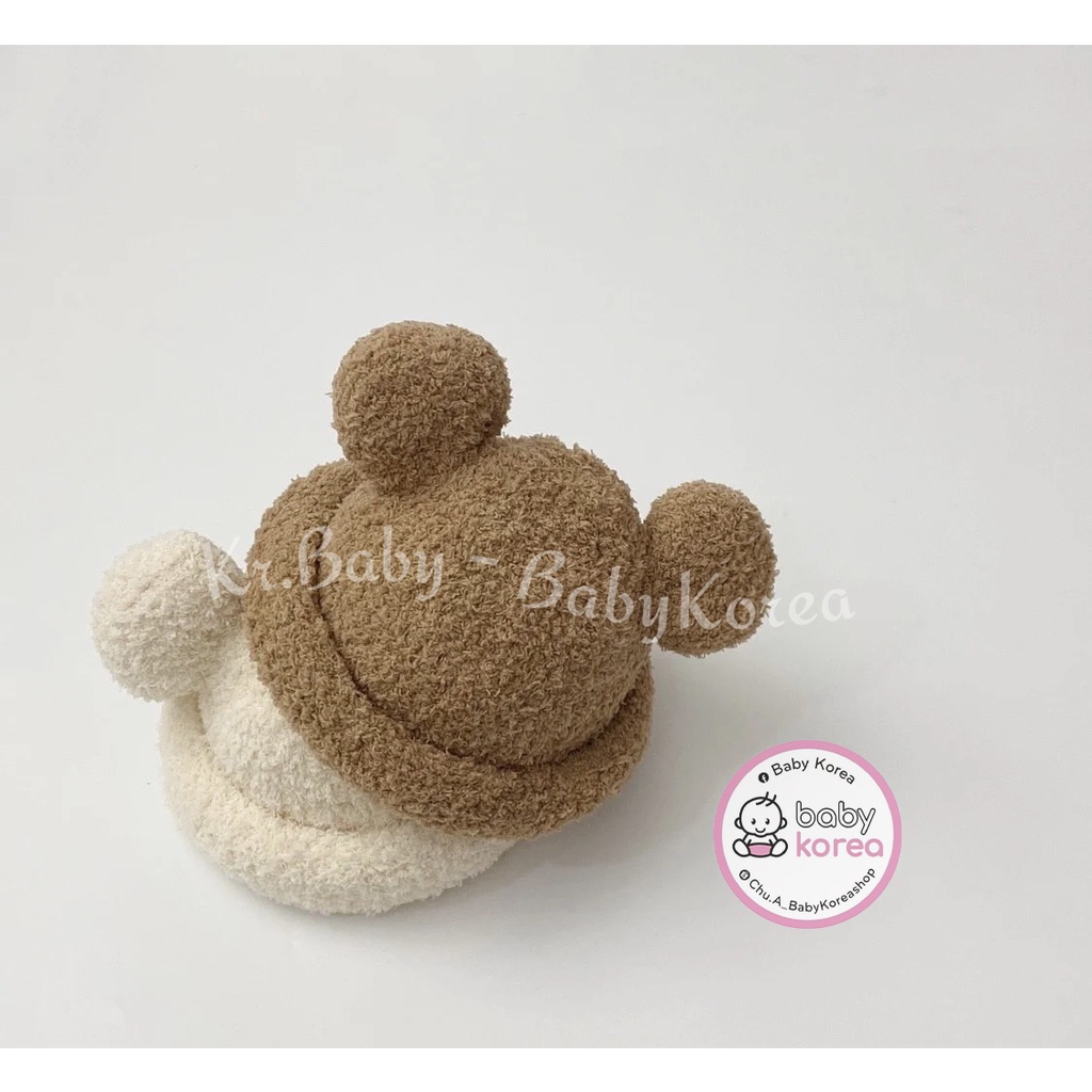 Mũ lông mềm mại ấm áp quả bông tai gấu made in Korea cho bé 1-5 tuổi thời trang trẻ em BABYKOREA