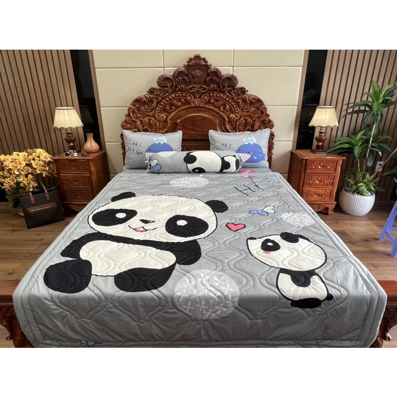 Bộ ga gối gấu panda , gấu trúc hoạt hình siêu cưng thun lạnh 5D cao cấp nhận may đủ kích thước