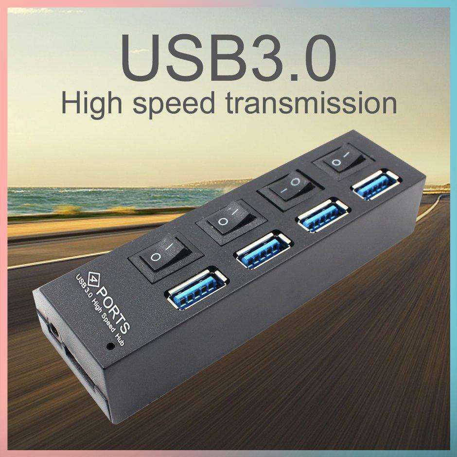 【giao hàng hôm nay>>>USB 3.0 High Speed Hub with Separate Four Ports Compact Lightweight Power Adapter Hub with Power Supply