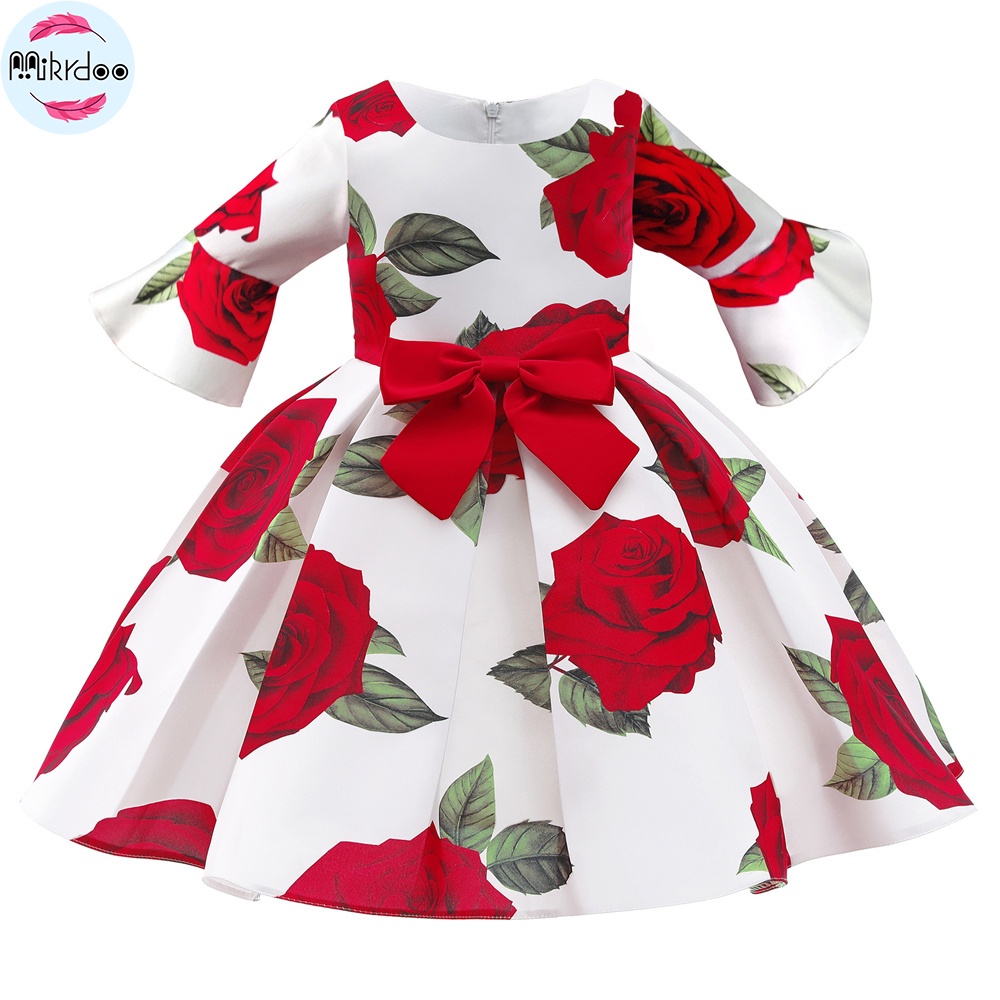 Đầm Công Chúa Tay Dài In Họa Tiết Hoa Hồng Trang Trọng Cho Bé Gái 3-10 Tuổi