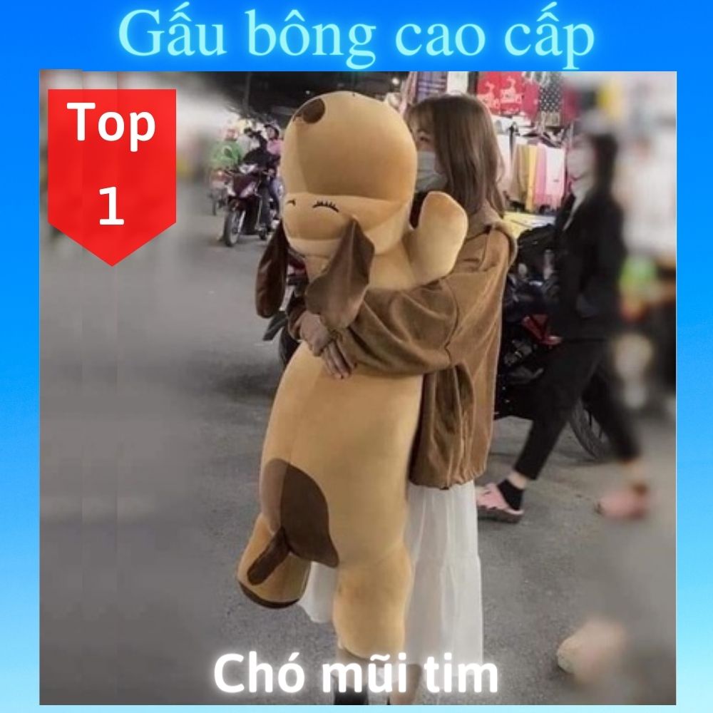 Gấu bông to Chó mũi tim 🛡𝑯𝒂̀𝒏𝒈 𝑪𝒂𝒐 𝑪𝒂̂́𝒑🛡, gối ôm hình thú nhồi bông siêu cute, kích thước 1m3 / 1m
