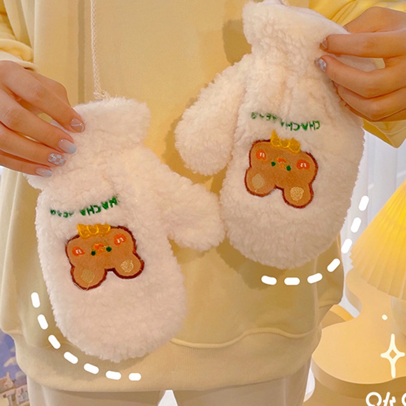 Găng Tay Nhung Lông Cừu Giữ Ấm Cổ Thêu Hình Gấu Dễ Thương HB HYJP2