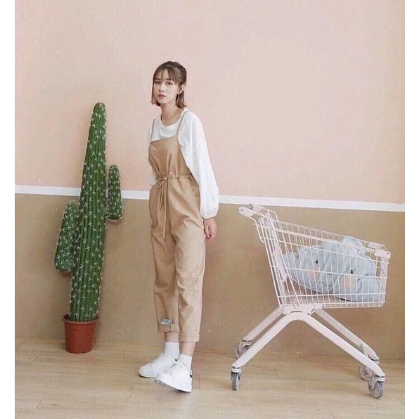 Quần yếm kaki baggy dây rút siêu xinh điều chỉnh eo thoải mái