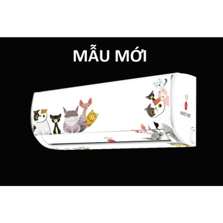 Decal dán máy lạnh GIA ĐÌNH MÈO (MẪU MỚI) trang trí nhà cửa - Dán full 4 mặt
