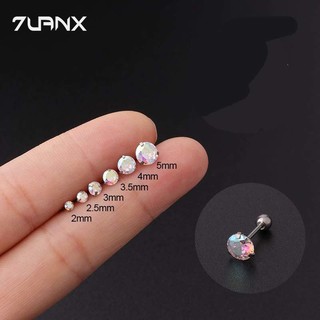 7uanX 1 Chiếc Bông Tai Tròn Bằng Thép Không Gỉ Mạ Vàng Đính Đá Zircon 7uanX 2-5mm