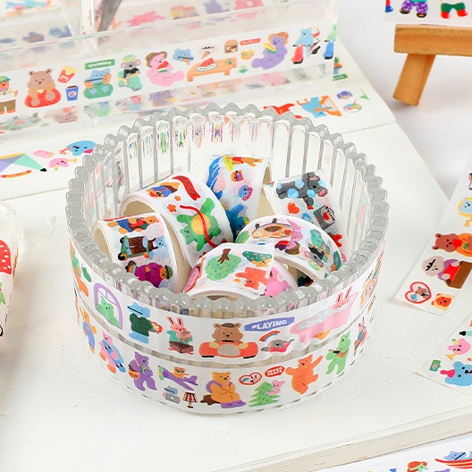 Băng Keo Dán Trang Trí Nhật Ký Hình Gấu Hoạt Hình Dễ Thương DIY