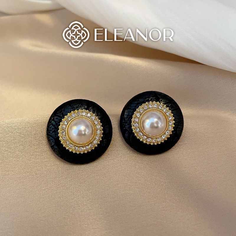 Bông tai nữ chuôi bạc 925 Eleanor Accessories gắn ngọc nhân tạo viền đen đính đá phụ kiện trang sức 5133